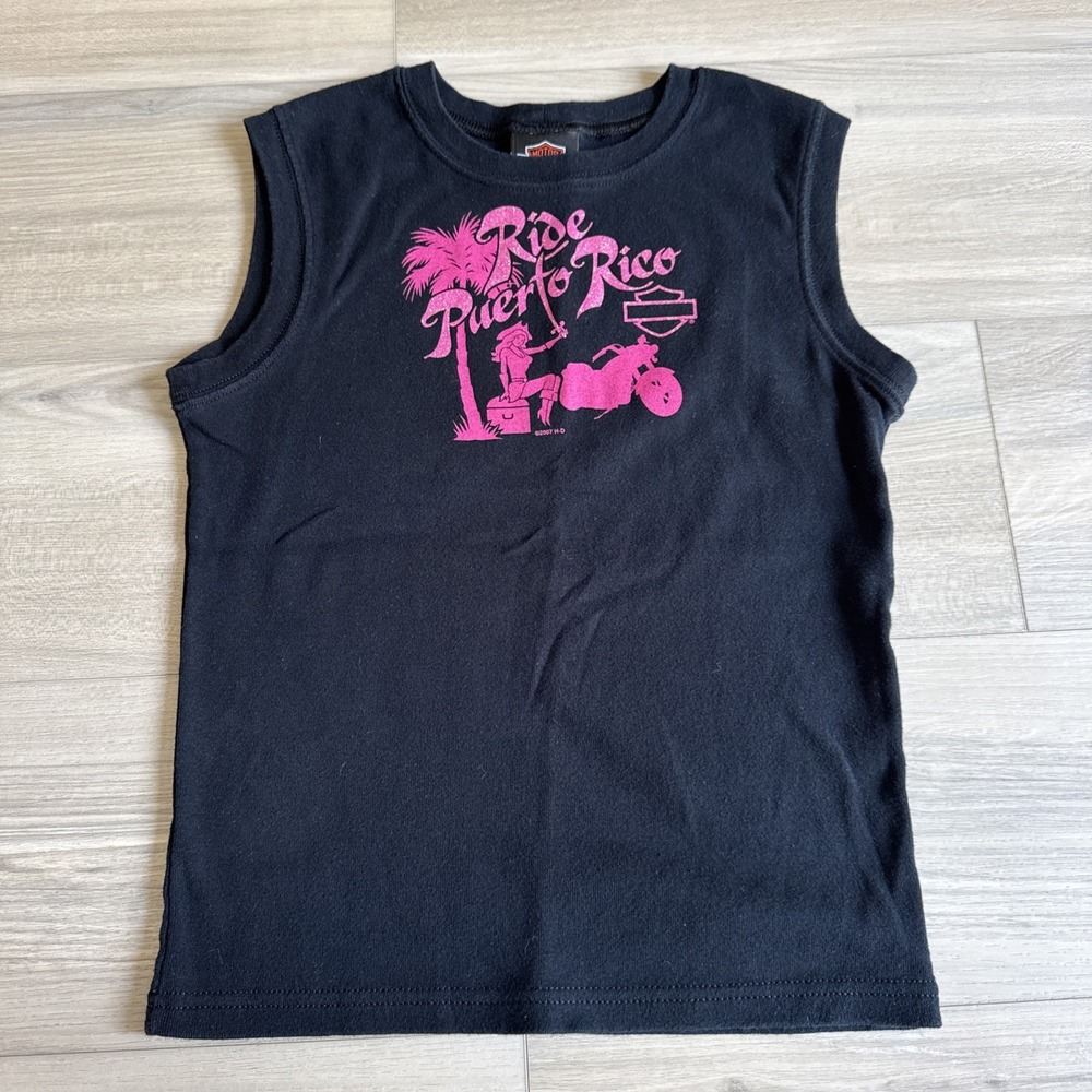 Vintage Harley Davidson Puerto Rico Women's Tank Top Black Sz M Fits Small